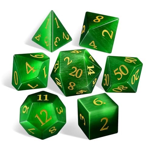 LUCKYM Gemstone DND Dice Set Cat Eye Stone Dice for Dungeons and Dragons Handmade Dice RPG Dice Sets DD Accessories Gift Green