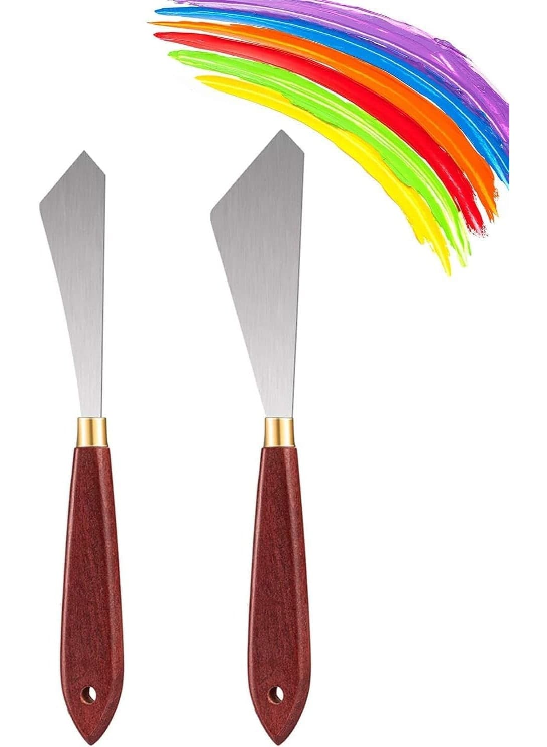 2 Pcs Stainless Steel Painting Knife Set, Palette Knife with Wood Handle, Flexible Art Spatula for Oil, Acrylic, Canvas Painting, Easy to Clean, for Artists and Beginners