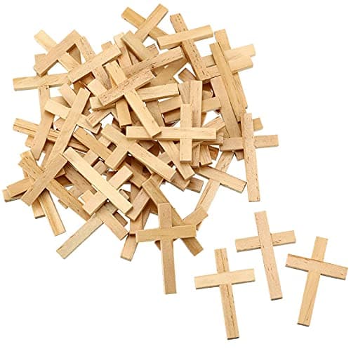 meekoo 24 Pieces Natural Wooden Cross Pendants Mini Cross Beads Bulk for DIY Crafts Jewelry Making(Wood Color,1.57 x 2.36 x 0.2 Inch)