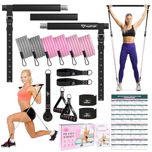 Pilates Bar Kit with Resistance Bands, Multifunctional Yoga Pilates Bar with Heavy-Duty Metal Adjustment Buckle, Portable Home Gym Pilates Resistance Bar for Full Body Workouts(20-150LBS)- Jet Black
