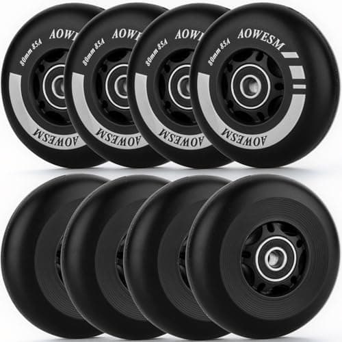AOWESM Inline Skate Wheels 80mm 76mm 72mm 85a Outdoor Indoor Roller Blade Wheel Black Blue Red Roller Hockey Replacement Wheels w/Bearings ABEC-9 and Floating Spacers (8-Pack) (Black, 72mm)