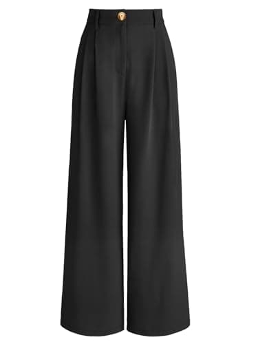 AUTOMET Wide Leg Dress Pants Womens Work Business Casual Palazzo Summer Flowy High Waisted Trousers Slacks 2025 Fashion Suit Pant Dressy Outfits Office Professional Clothes Black L