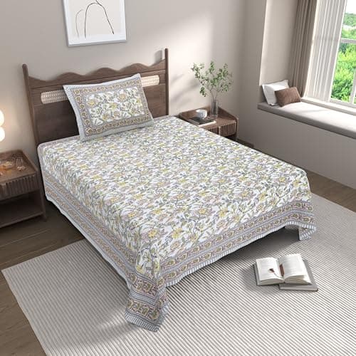 EasyGoods® Cotton Bedsheet for Single Bedsheet with 1 Pillow Cover 60x90 Inch, Handcrafted Bed Sheets (Gray)