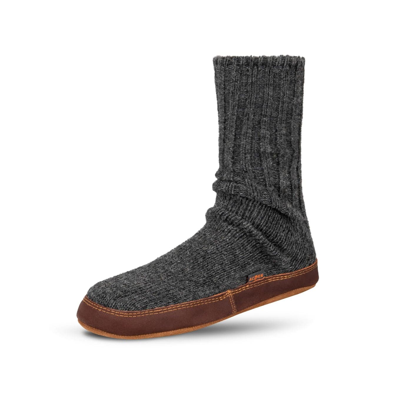 Acorn Unisex Slipper Socks Flexible Cloud Cushion Footbed with a Suede Sole MidCalf Length Charcoal Ragg Wool 1213 US Men