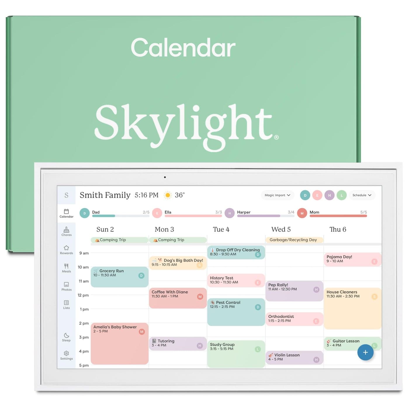Skylight Calendar: 15 inch Digital Calendar & Chore Chart, Smart Touchscreen Interactive Display for Family Schedules - Wall Mount Included