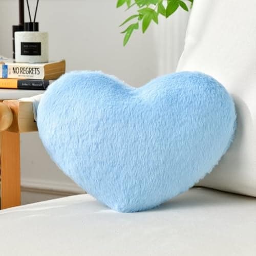 IREMATE Heart Pillow Blue Throw Pillows Decorative Pillows for Bed Couch Cute Faux Rabbit Fur Small Pillow for Women Valentine Anniversary Fall Halloween Christmas Home Decor (Mini, 13"x10")