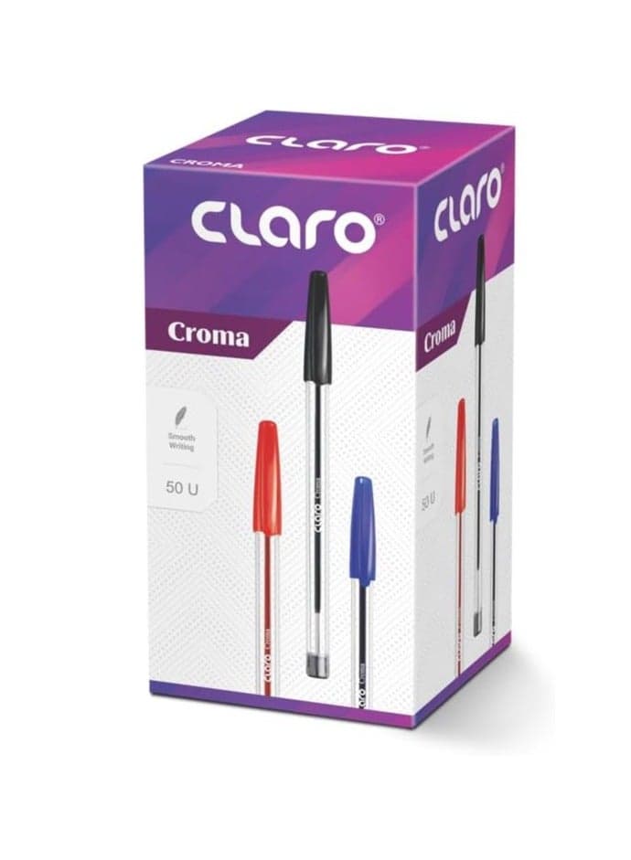 CROMA Premium Stick Ball Point Pen - 0.6 mm Fine Needle Tip, Quick Dry Ink, Non-Toxic Material (Pack of 50, Blue)