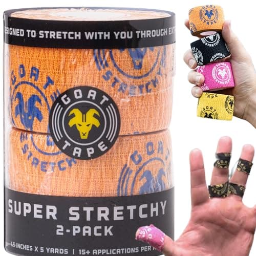 Goat Tape Super Stretchy Thumb Tape Weightlifting Hook Grip Tape WOD Tape for Cross Training Gym Workout Tape Athletic Finger Wrap Flexes with Every Move 15 Feet per Roll Orange 2Pack
