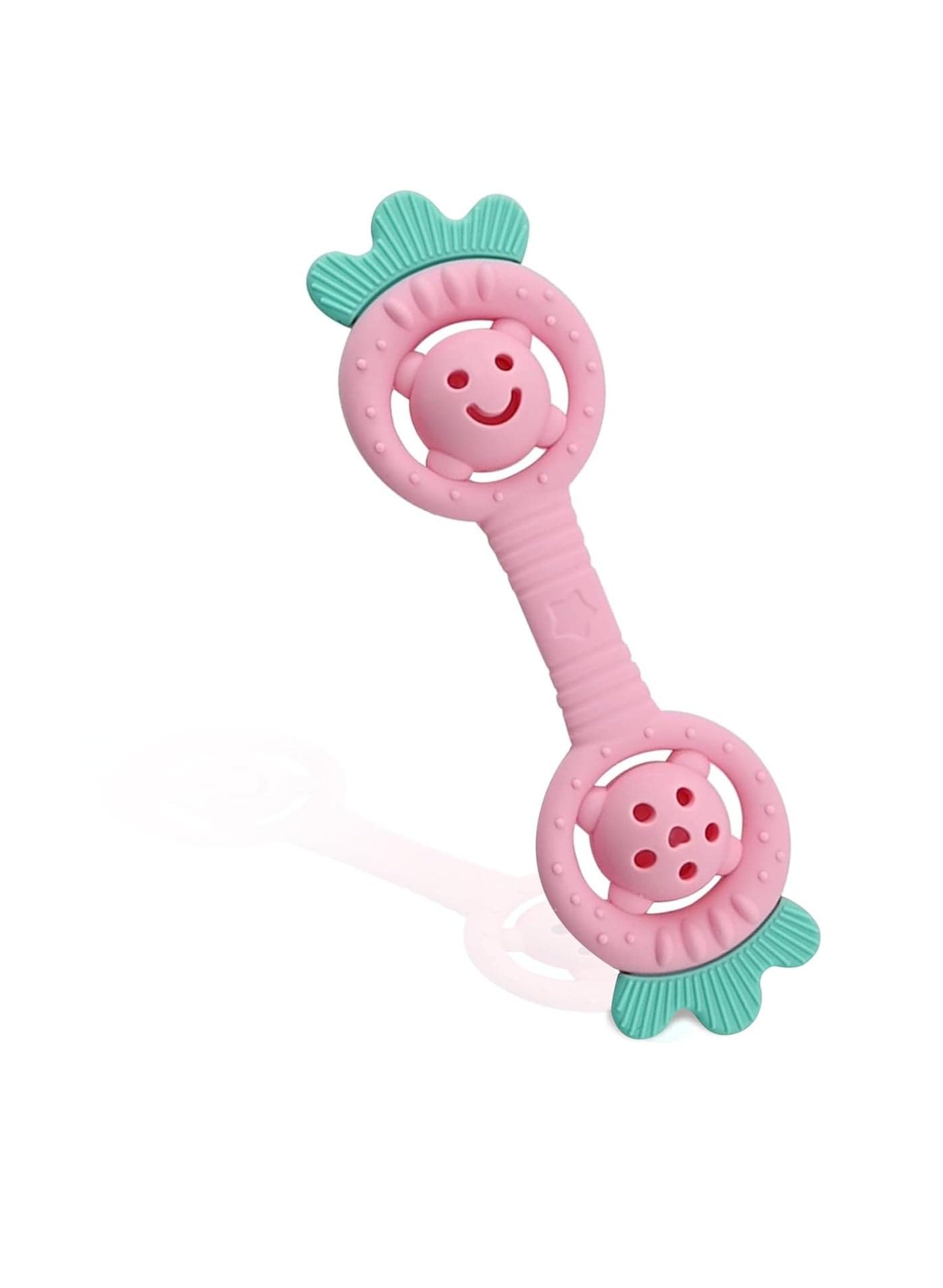 Baby Strawberry Food Rattle Teether Food Grade Silicone Teething Stick Soothing Toy Chewing Music (Pink)