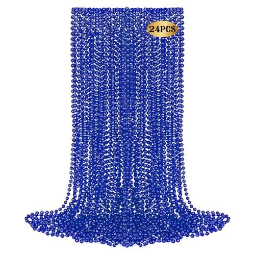 Huskein 24 PCS Blue Mardi Gras Beads Necklaces 33 Patriotic Carnival Beaded Necklaces 4th of July Costume Necklaces Mardi Gras Accessories for Gender Reveal Parade Favors Party Decorations