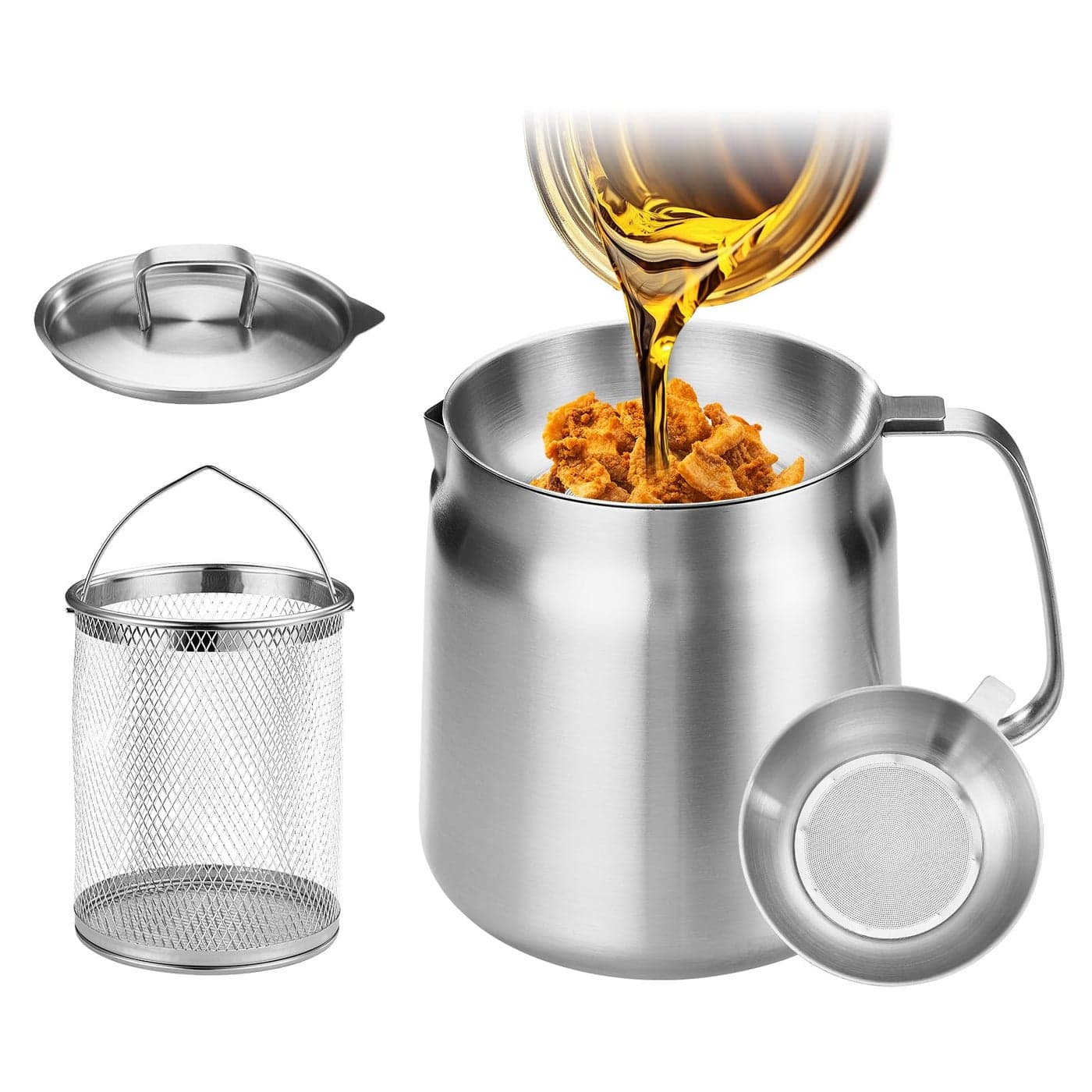 119oz 304 Stainless Steel Deep Fryer Pot with Basket Strainer Large Capacity Bacon Grease Container for KitchenFrying Cooking CampingOil Filter Container Dishwasher Safe 119oz35L37Qt