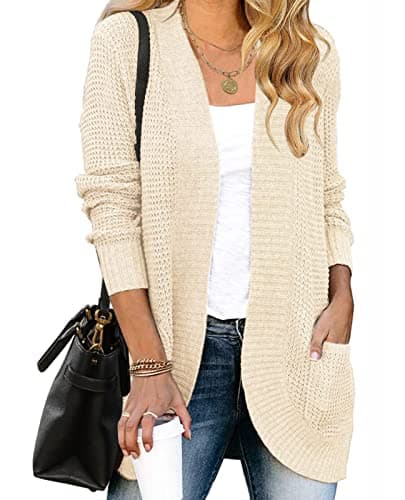 MEROKEETY Womens 2025 Fall Long Sleeve Open Front Cardigans Chunky Knit Draped Sweaters Outwear Apricot
