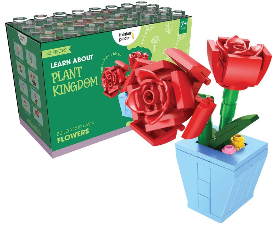 ThinkerPlace 8-in-1 Flowers Roses (83 Pieces) | Learn About Plant Kingdom | Building Block Set for Kids Age 6+ | STEM Educational Toy | Build, Collect & Create Flower Pen Stand