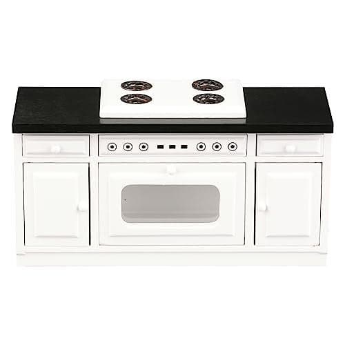 Wooden Dollhouse Kitchen Stove Mini White Oven with Burners and Range 112 Scale Cabinet Furniture for 6 Inch Dolls White Farmhouse