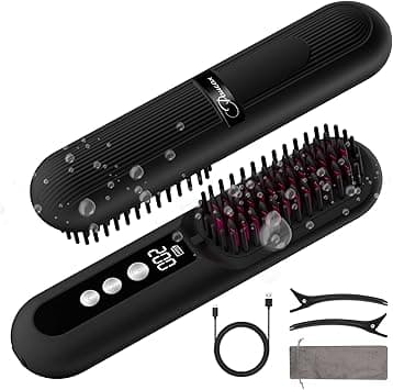 CARER SPARK Cordless Hair Straightener Brush 10000mAh 30s Fast Heat Millions of Negative Ions 80 Min Working Time 9 Heat Levels Portable Mini Hair Straightener Brush Travel AntiScald Quick Styling