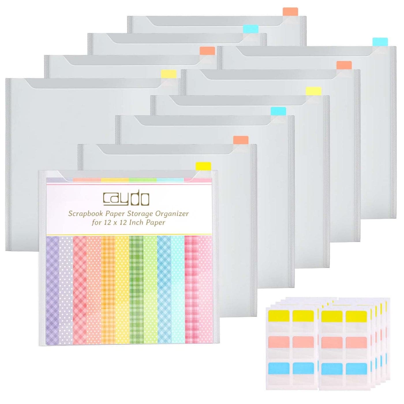 Caydo 82 Pieces Scrapbook Paper Storage Organizer with 120 Pieces Sticky Index Tabs 12x12 Paper Storage Organizer Holds Scrapbooking Vinyl Paper Cardstock