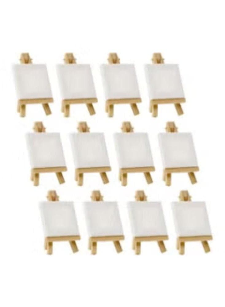 Set Of 12 Artists Mini Canvas With Easel Stand White/Beige