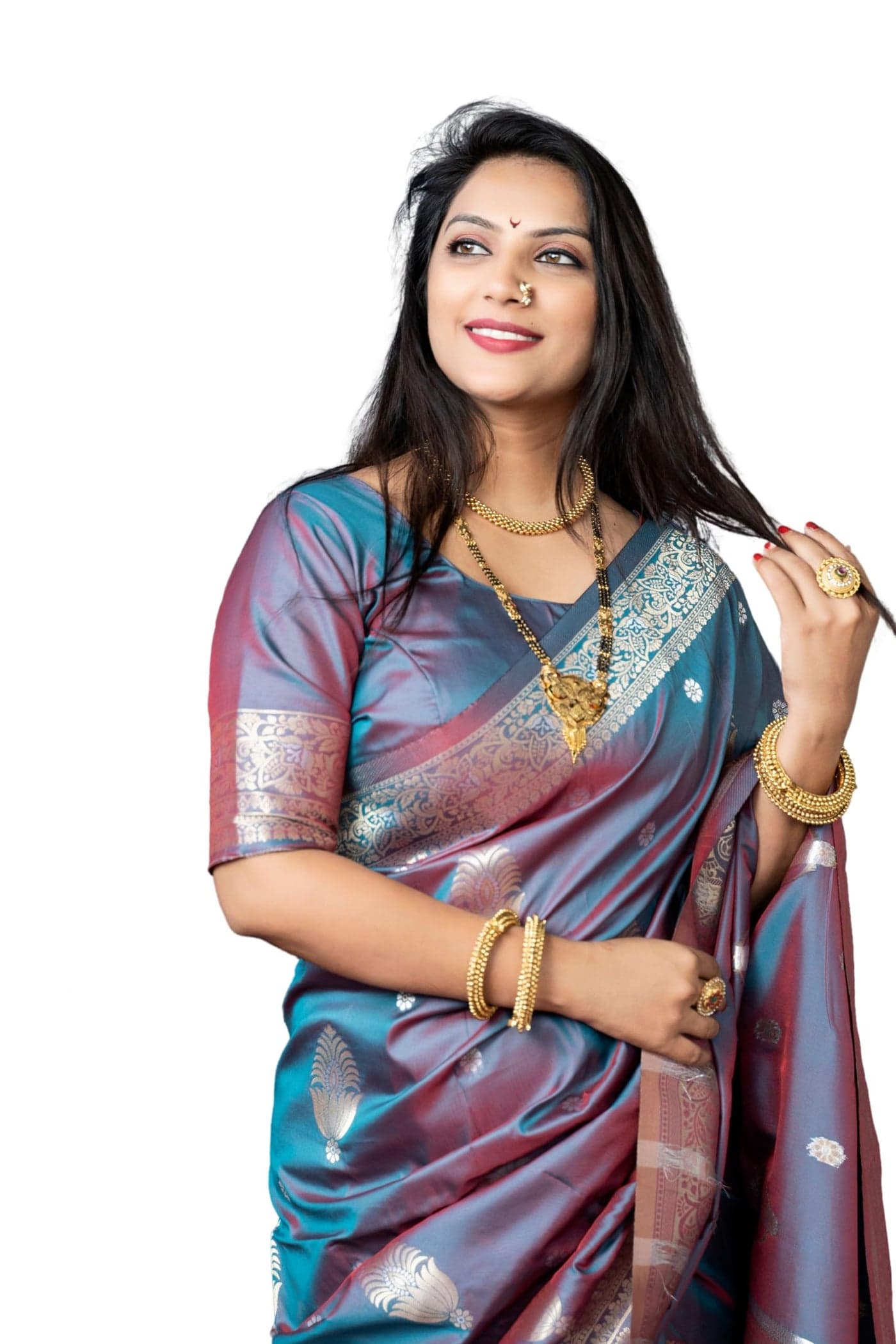AMIRAT Women's Banarasi Silk Pure Golden Zari Woven With Blouse Piece (Teal)