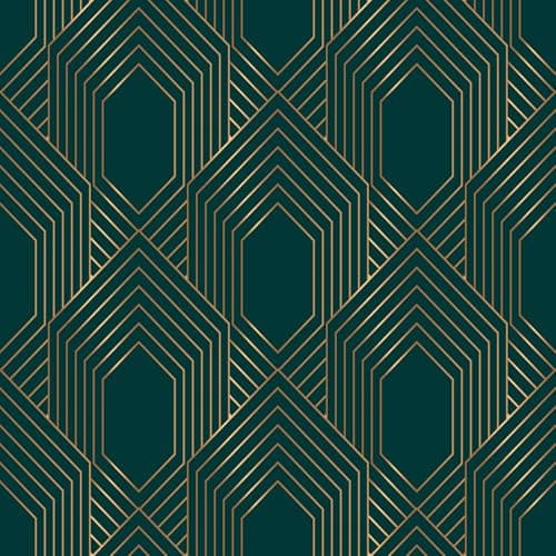 LACHEERY Dark Green and Gold Peel and Stick Wallpaper Geometric Art Deco Wallpaper Green Contact Paper for Cabinets Gold Line Hexagon Stripe Wall Paper Roll Removable Bathroom Walls Cover 17.5"x79"