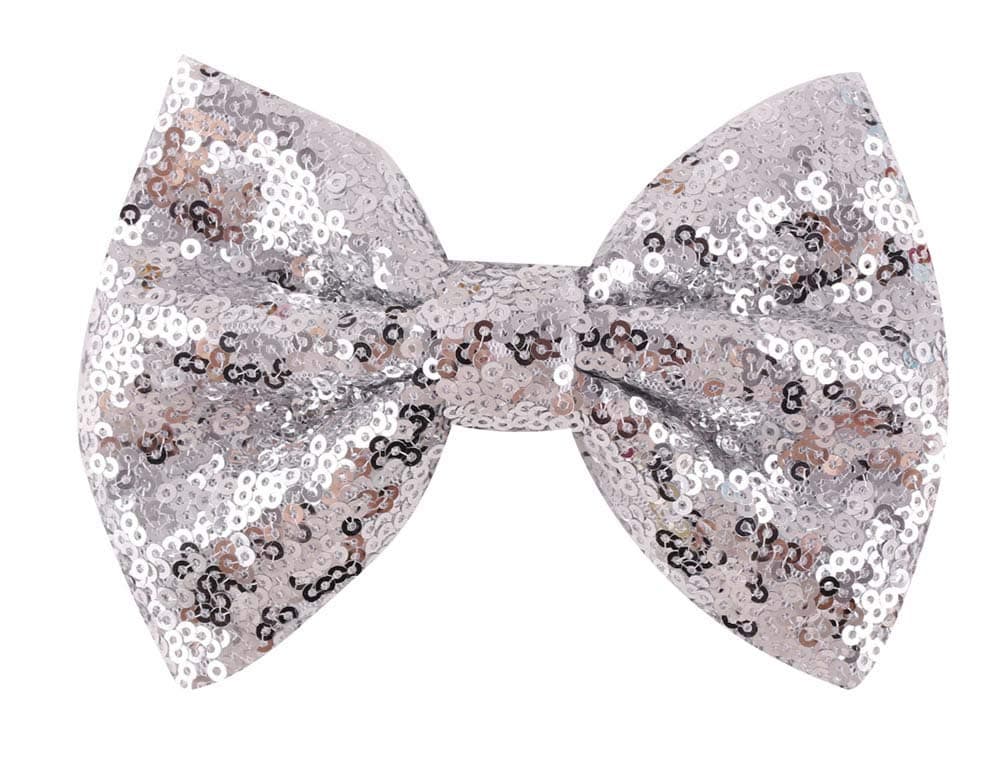 Love Fairy Girls Lovely Fashion Bow Hairpin Sequins Hair Clip for Daily Life Travel Party Festivals Silver