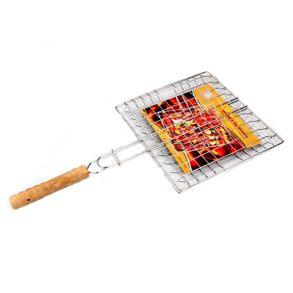 Odowalker Barbeque Grill Basket Portable BBQ Grilling Baskets with Long Handle Stainless Steel Grilling Basket for Fish Vegetables Steak Shrimp Chops Outdoor Grill Tool Accessories