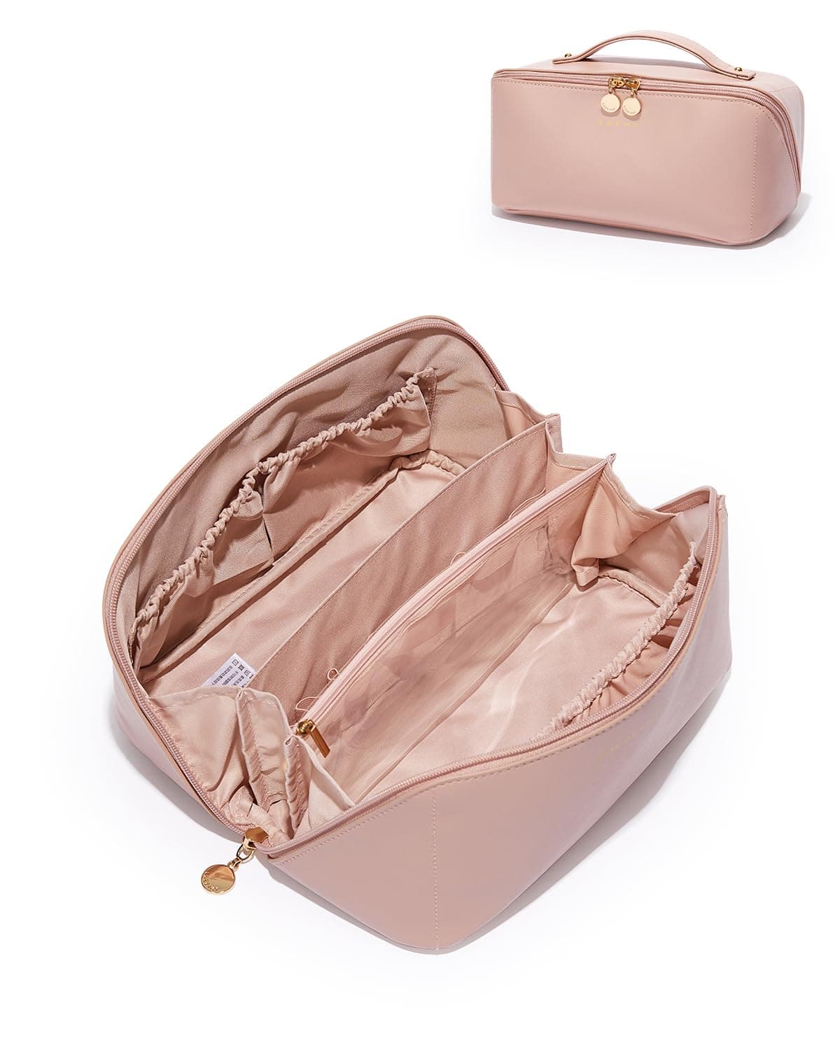 EACHY Travel Makeup Bag, Large Capacity Cosmetic Bags for Women, Waterproof Portable Open Flat Toiletry Bag Make up Bag with Divider and Handle, Gifts for Women (Large-Pink, Large)