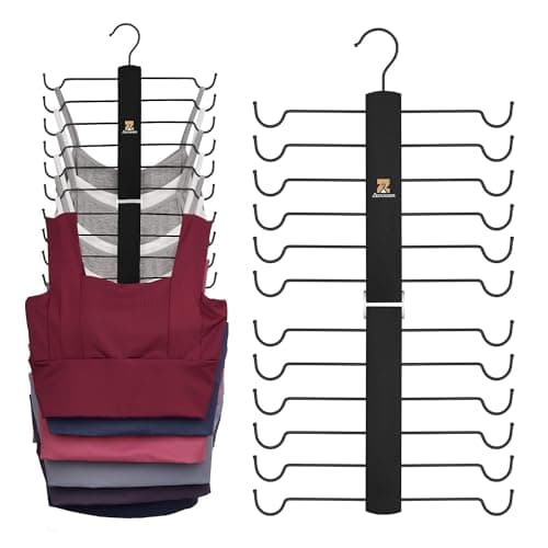 ZEDODIER Tank Top Hanger,2 Pack Wooden Bra Organizer for Closet, 12 Storage Capacity, Top 360° Rotation, Hanging Space Saving Hook for Tank Tops, Sport Bras, Camisoles, Lingeries, Black