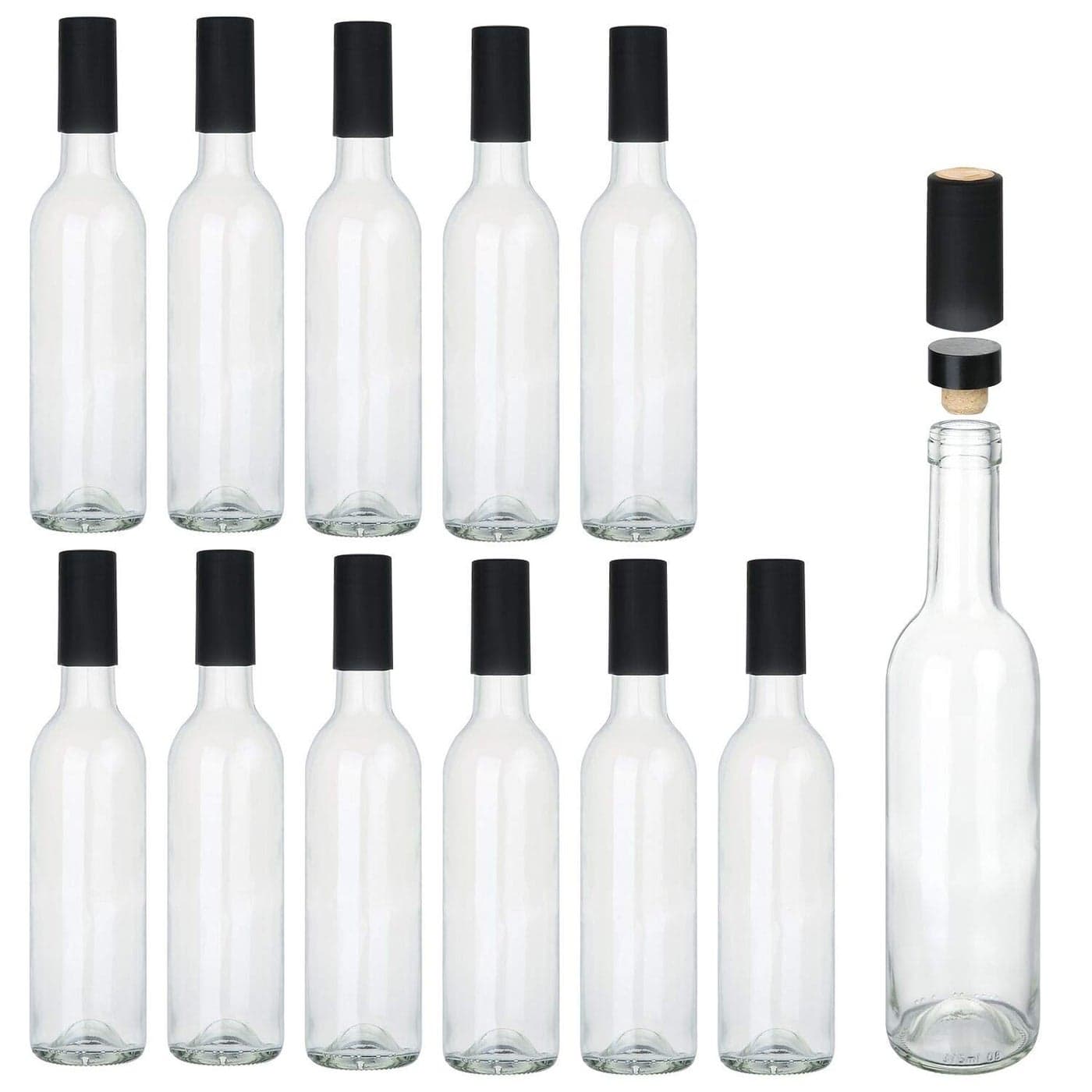 Encheng 12 oz Glass Bottles With Cork LidsHome Brewing Juicing Bottles With Caps Shrink CapsulesClear Wine Making Bottle For Sparkling WineKefirFood StorageLeak ProofDishware Safe12Pack
