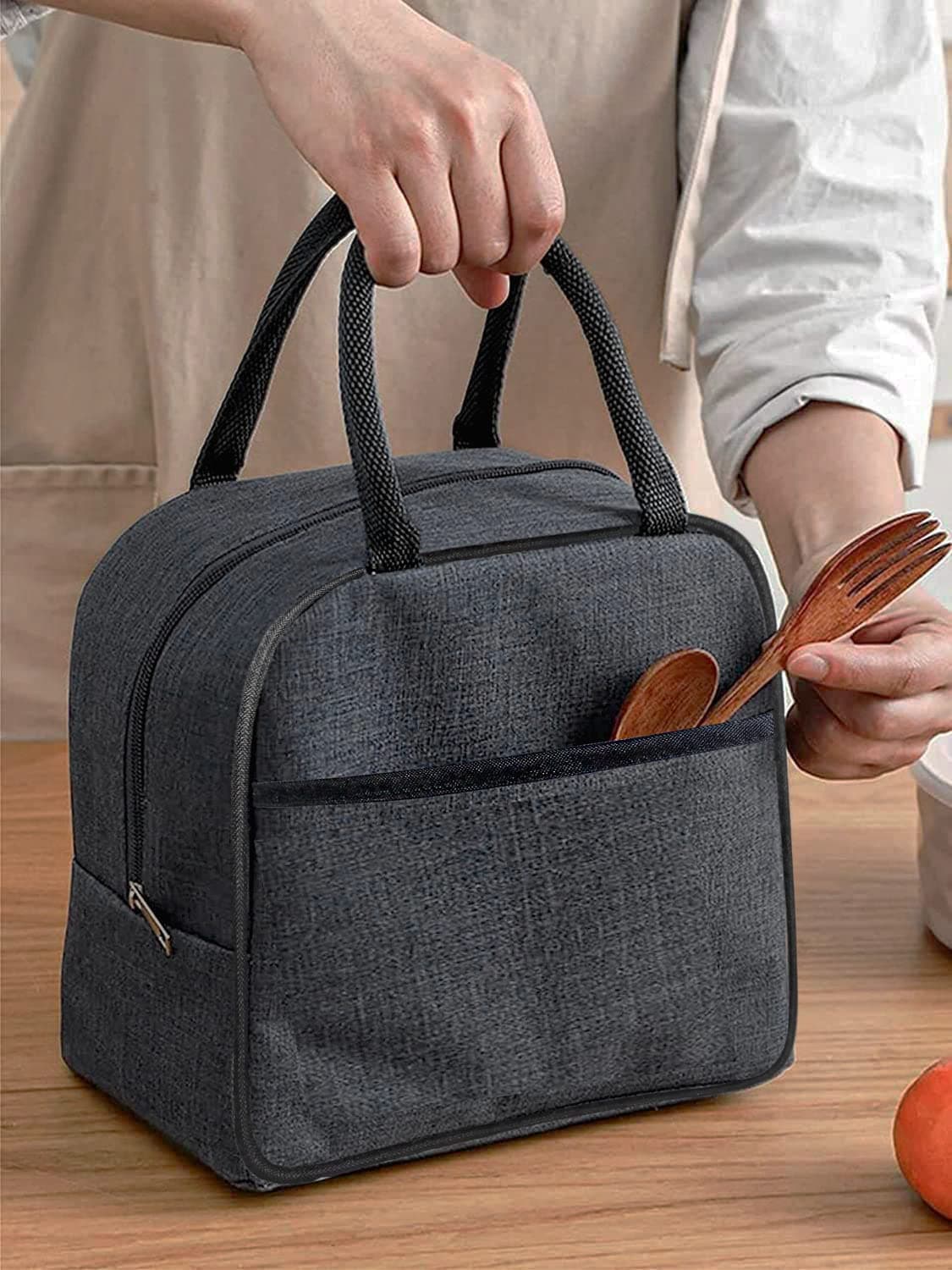 Zollyss Insulated Lunch Bag Travel Nylon Storage Tiffin Bag | Leakproof Keeps Hot and Cold Unisex Lunch Box Bag for Kids, Office, Picnic, School (Grey), 6 Liters