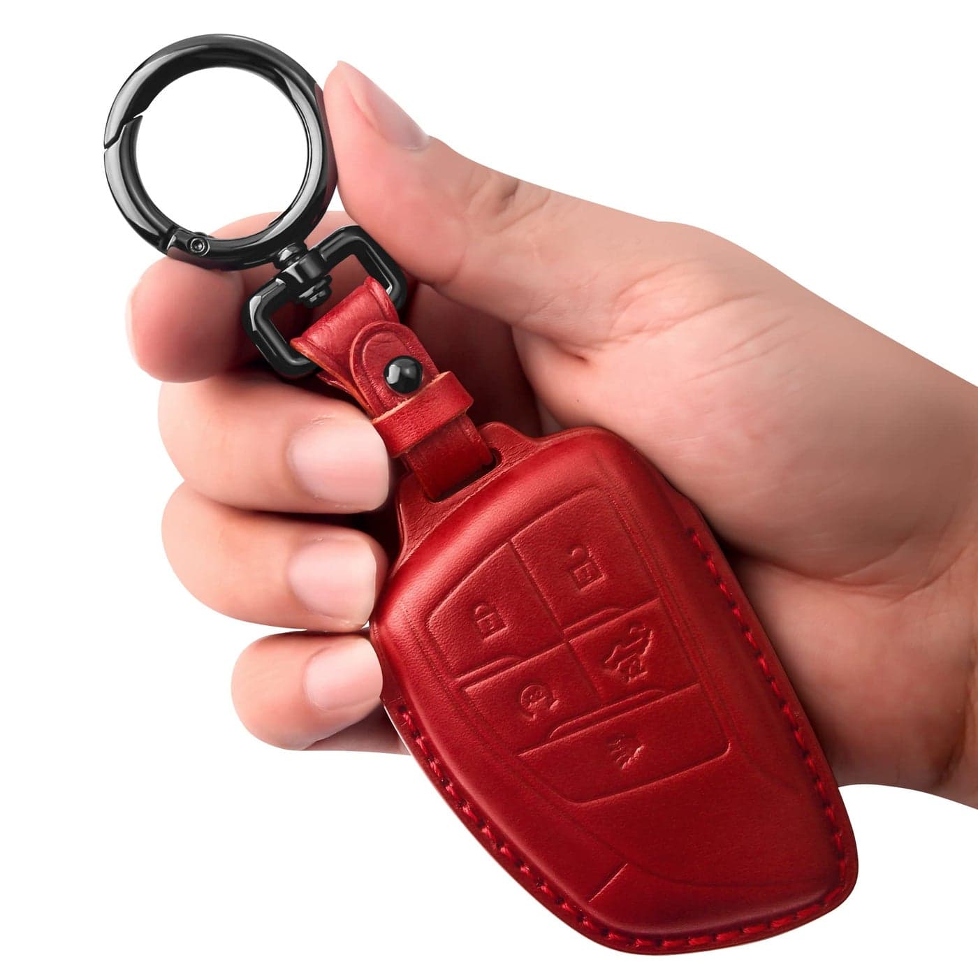 Tukellen Genuine Leather Key Fob Cover Smart Key Holder Sleeve Fit for 20212026 Chevy Chevrolet Colorado Equinox Silverado GMC Canyon Sierra Terrain Yukon Denali Suburban Tahoe BuickRed
