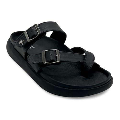 KazarMax Premium ContourX Men's Black Cross Thumb Cushioned Footbed Sandal- 8 UK