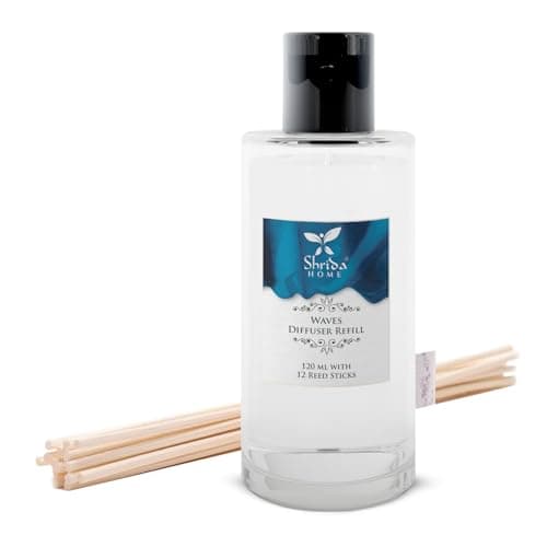 Shrida 120ml Oceanic Waves Reed Diffuser Refill, Refreshing Ocean Breeze Aroma, Includes 6 Rattan Sticks, Long-Lasting, Toxin-Free Room Freshener, Home, Office, Bedroom, Living Room, Stress Relief