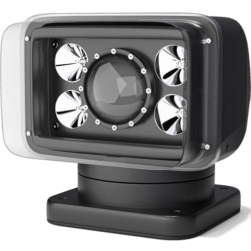 Amzwolf Remote Spotlight for Truck, Magnetic and IP68 Waterproof Marine Search Lights, Auto-Reset 360 Rotating Remote Spotlight for Boats Fire Truck Offroad Pickup and Car - Black