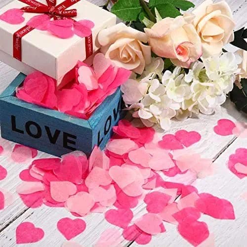 Confetti! Valentine's Day Heart Shape Tissue Confetti 1000 Pcs / 10-15 grm Paper Table Confetti for Valentine's Day, Wedding Party, Baby Shower and Balloon Decorations, 1 inch (Rose Red, Peach)