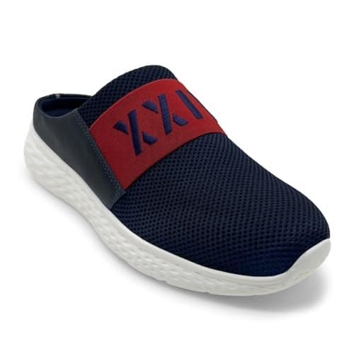 KazarMax Premium Stride Mules Navy Red Sporty Comfort Slip-On Mule for Men -6 UK