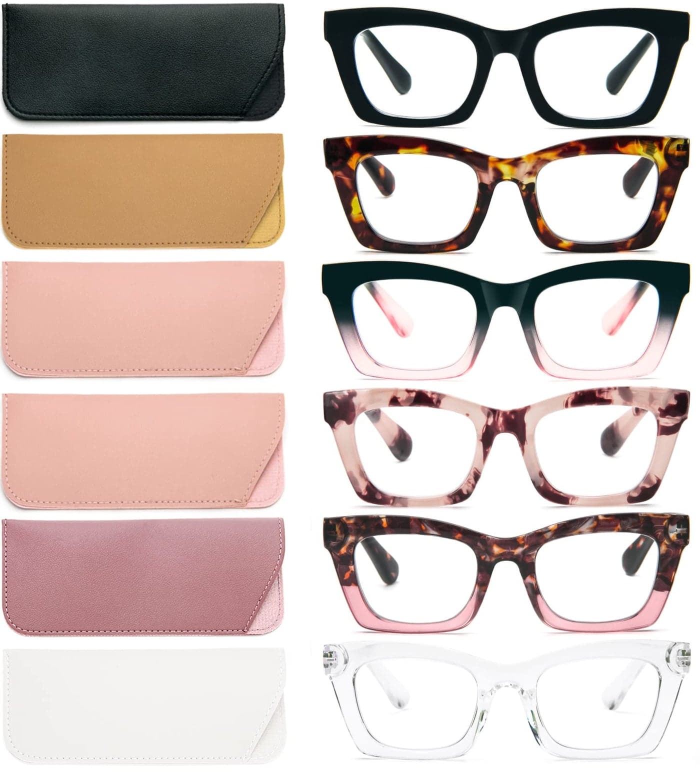 REAVEE 6 Pack Oprah Style Reading Glasses for Women Men Blue Light Blocking Cute Square Computer Readers with Spring Hinge 20