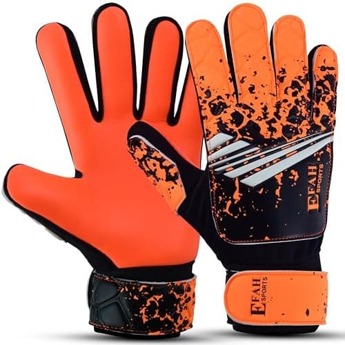 EFAH SPORTS Soccer Goalkeeper Gloves for Kids Boys Children Youth Football Goalie Gloves with Super Grip Protection Palms (Size 4 Suitable for 6 to 9 Years Old, Orange)