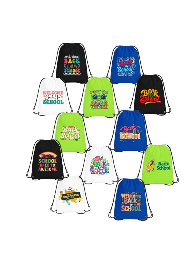 Back To School Drawstring Bag For Kids–Pack Of 12 Reusable Sackpacks–Lightweight Daily Backpack For Students,Gym,Travel,Sports,Activities&Supplies