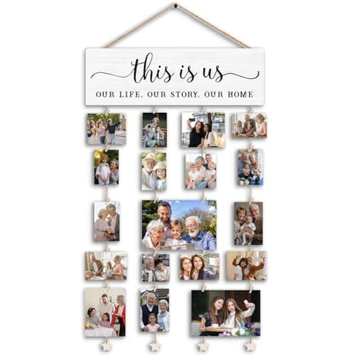Lacama Mothers Day Gift for Mom Women Family Photo Frame Gifts, This Is Us Picture Frame Housewarming Christmas Wedding Gifts for Couples Farmhouse Rustic Wood Hanging Photo Wall and Table Top Frames