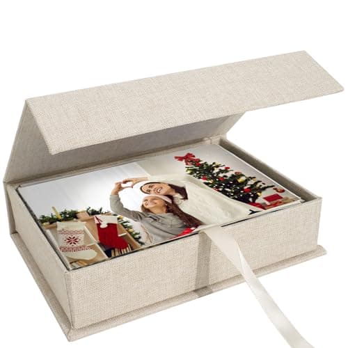 Hiwhy Photo Storage Box 4x6, Linen Photo Box, Memory Box Perfect to Store Your Photo, Pictures, Certificates, Scrapbooking Supplies, Keepsakes and Jewelry Beige