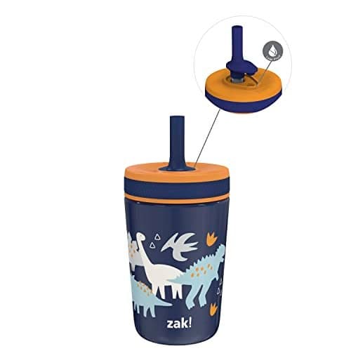 Zak Designs Kelso Toddler Cups For Travel or At Home 12oz Vacuum Insulated Stainless Steel Sippy Cup With LeakProof Design is Perfect For Kids Zaksaurus