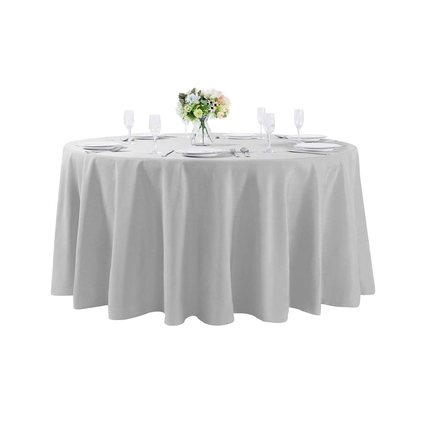 120 inch Round Tablecloth Washable Polyester Table Cloth Decorative Table Cover for Wedding Party Dining Banquet120 inchSilver