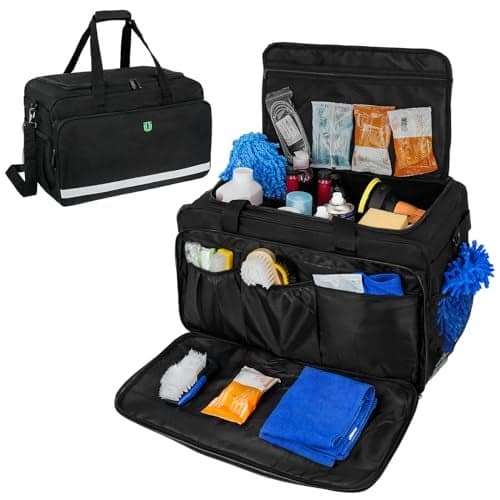 Jaffzora Extra Large Car Detailing Bag, Cleaning Caddy for Auto Detailing Supplies, Car Cleaning Storage Trunk Organizer for Polisher and Vehicle Wash Tools, Black