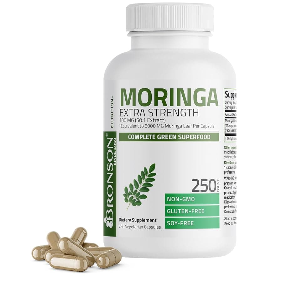 Bronson Moringa Extra Strength Capsules Moringa Oleifera Powder 250 Count