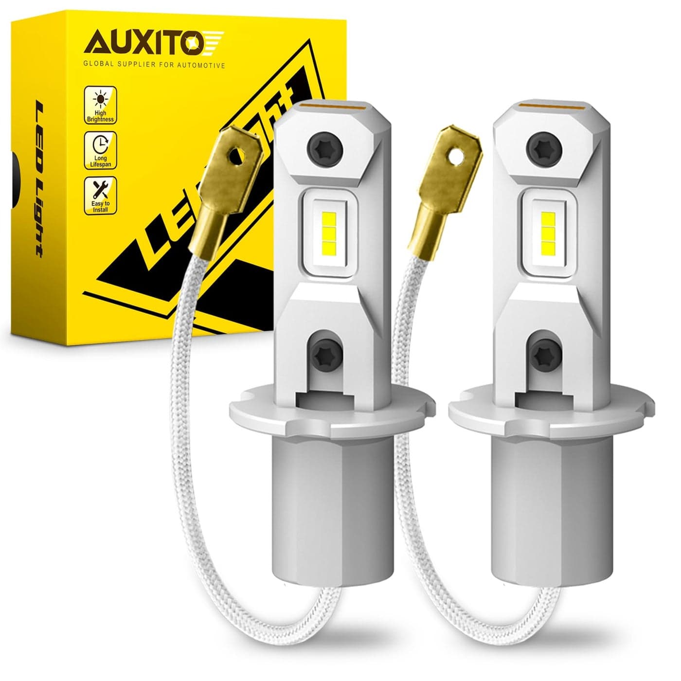 AUXITO H3 LED Fog Light Bulbs 6500K White 300 Brighter CSP Chips 11 Mini Size Plug n Play H3ll LED Bulb Light for Fog Lamp DRL HighLow Beam Pack of 2