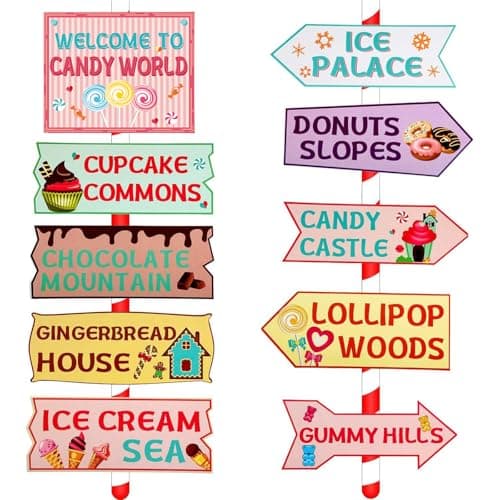 Gejoy 20 Pieces Candyland Party Decorations Candyland Trunk or Treat Car Decorations Kit Candy Land Backdrop Signs for Halloween Christmas Party Decor Cardstock