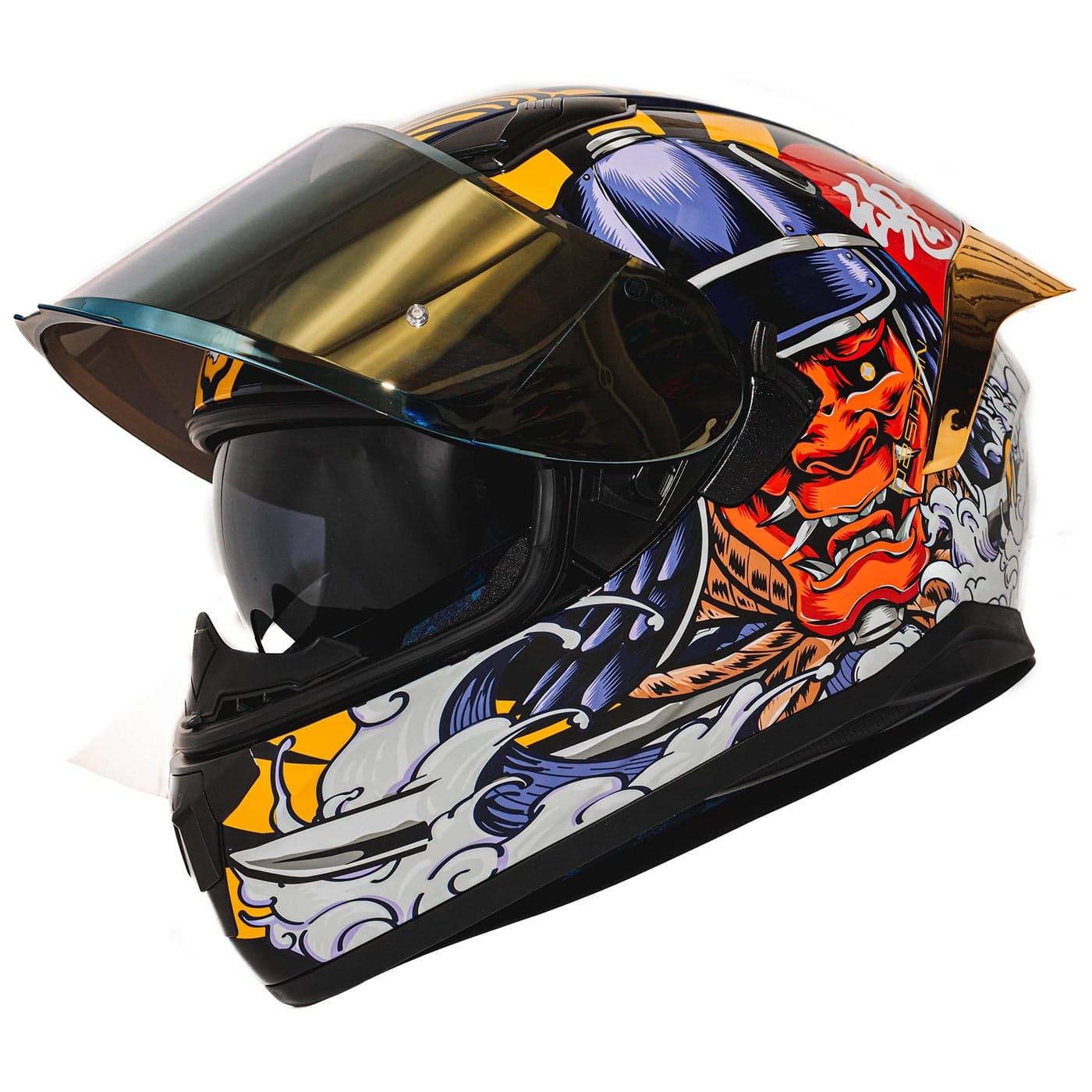 HAX Obsidian Full Face Dual Visor Adult Motorcycle Helmet for Motorbike Street Bike with Pinlock Ready DOT Approved Samurai Gold L