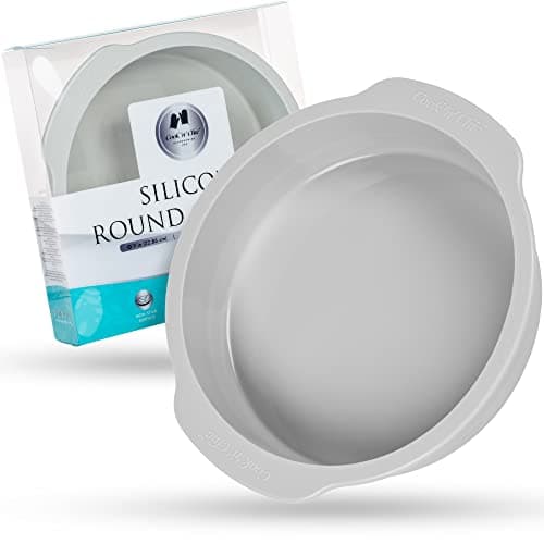 Silicone Round Cake Pan 9″x2″ - Non-Stick Oven Dish - Professional Bakeware Baking Mold for Cakes Pies Quiche Cheesecake - Microwave Dishwasher Freezer Safe - Quick Release by Cook’n’Chic