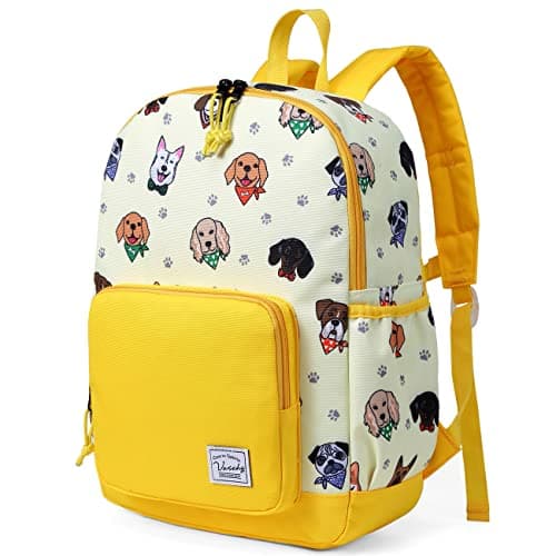 VASCHY Kids backpacks, Cute Lightweight Water Resistant Toddler Preschool Backpack for Boys and Girls Chest Strap Yellow Puppies