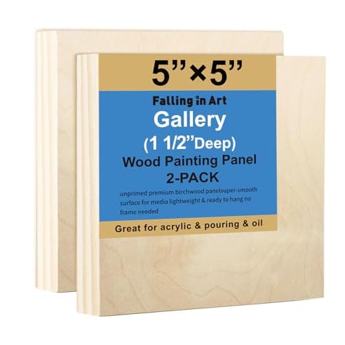 Falling in Art 2 Pack Unfinished Wooden Canvas Panels 5x5 Gallery Birch Wood Panels Kit 1 12 Deep Art Cradle Boards for Acrylic Painting Pouring and Burning